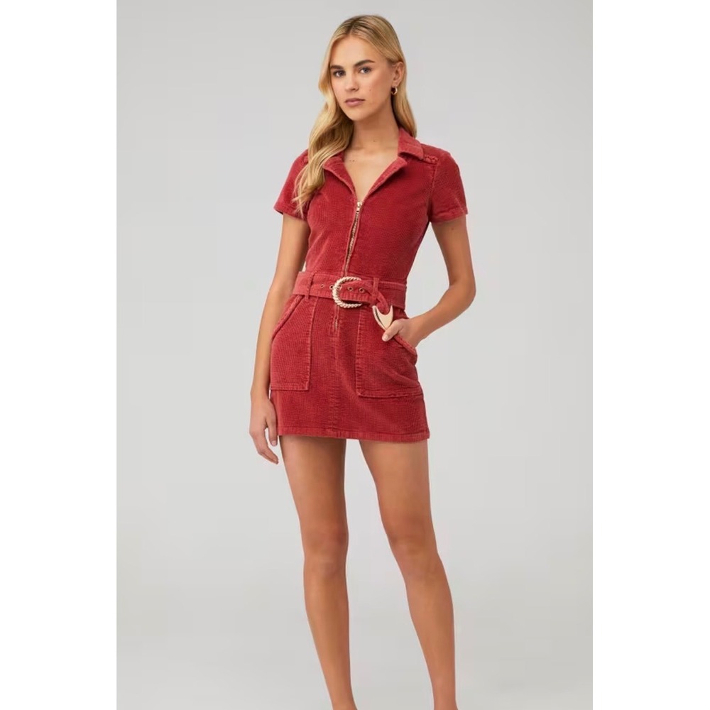 Show Me Your Mumu Outlaw Dress Women M Rose Red Westerncore Corduroy Mini Belted